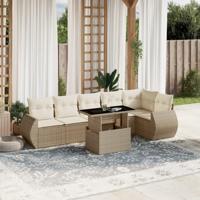 7-delige Loungeset met kussens poly rattan beige - thumbnail