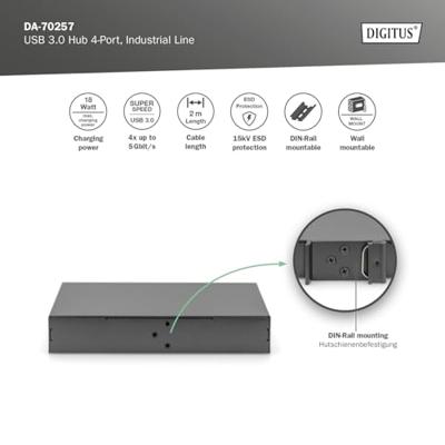 Digitus DA-70257 USB 3.0-hub 4 poorten Zwart Digitus DA-70257 USB 3.0-hub 4 poorten Zwart