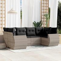 6-delige Loungeset met kussens poly rattan lichtgrijs - thumbnail