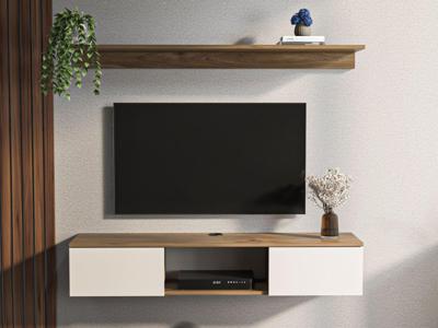 Tv-meubel met wandplank ELIAME 2 deuren walnoot/wit