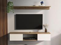 Tv-meubel met wandplank ELIAME 2 deuren walnoot/wit - thumbnail