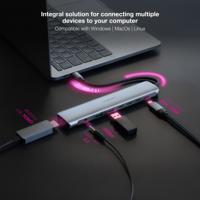 NANOCABLE 10.16.4608 8-in-1 USB-C Hub, USB-C 3.1 naar 2 x USB-A 3.0 + 3x USB-C 3.0 + USB-C PD + HDMI 4K @ 60Hz + Audio Jack 3.5, Aluminium, Grijs, 18 cm - thumbnail