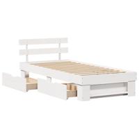 Bedframe met lade met hoofdeinde met opslag Wit 90 x 190 cm Grenenhout - thumbnail