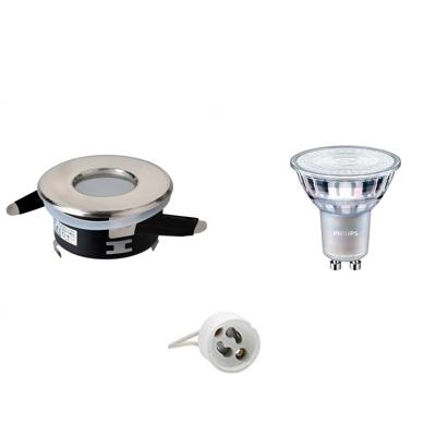 GU10 Inbouwspot Set - Mat Chroom - Inbouw Rond - Waterdicht IP65 - Philips - MASTER 927 36D VLE - DimTone Dimbaar - Aigi - 3.7W - Warm Wit 2200K-2700K - Ø82mm