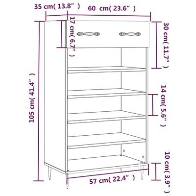 VidaXL Schoenenkast 60x35x105 cm bewerkt hout wit