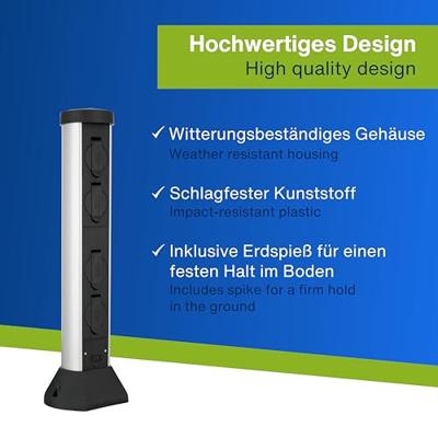 Buitenstopcontact paal kunsstof 4 stopcontacten 58 hoog 2 meter snoer met stekker - thumbnail