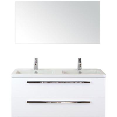 Seville Badmeubelset 120 cm - 2 Laden Wit Hoogglans - Wastafel Djazz Dubbel met Spiegel
