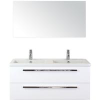 Seville Badmeubelset 120 cm - 2 Laden Wit Hoogglans - Wastafel Djazz Dubbel met Spiegel - thumbnail