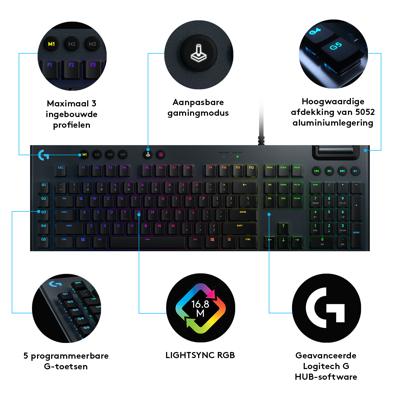 Logitech G G815 Lightsync toetsenbord Zwart - GL Tactile Logitech G G815 Lightsync toetsenbord Zwart - GL Tactile