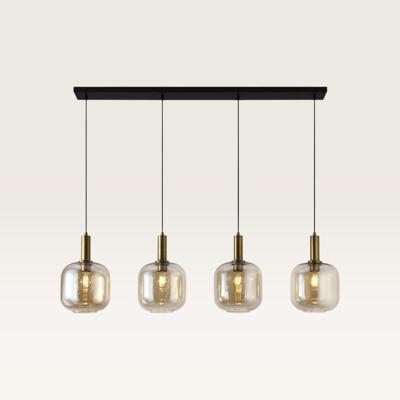 Hanglamp Xirena ambra IV - Vier bollen van amberkleurig glas met een gebalanceerd effect - Zonder lichtbron