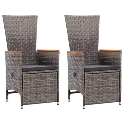 Tuinstoelen 2 st verstelbaar met kussens poly rattan grijs