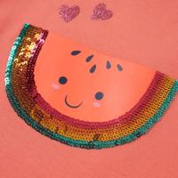 Kindershirt met ruches aan de mouwen 128 koraalkleurig - thumbnail