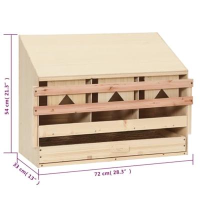 VidaXL Kippenlegkast 3 compartimenten 72x33x54 cm massief grenenhout