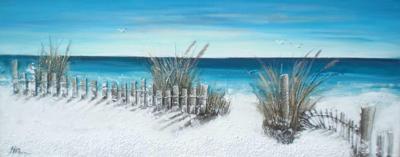 Schilderij - Handgeschilderd - Uitzicht op zee 150x60cm