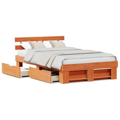 Bedframe met lade Wasbruin 120 x 190 cm Massief grenenhout
