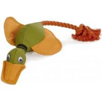 Canvas hondenspeeltje eend met koord oranje 45 cm - thumbnail