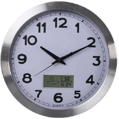 Aluminium wandklok met lcd- en thermometer, hygrometer & weersvoorspelling dia. 35 cm Velleman - Velleman