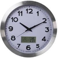 Aluminium wandklok met lcd- en thermometer, hygrometer & weersvoorspelling dia. 35 cm Velleman - Velleman - thumbnail