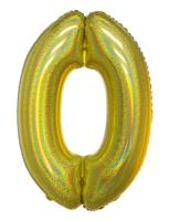 Folieballon Holografisch Goud Cijfer &apos;0&apos; - 102cm - thumbnail