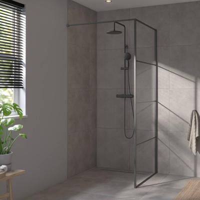 Saqu Devine industriële inloopdouche incl. antikalkbehandeling 90x210cm mat zwart