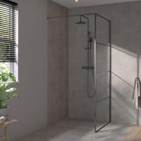 Saqu Devine industriële inloopdouche incl. antikalkbehandeling 90x210cm mat zwart - thumbnail