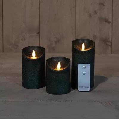 3St Kaars Antiek Groen Wax Rustiek Bewegende Vlam 7,5X10/12,5/15Cm Afstandsbediening 3X3Aaa Anna's Collection - Annas collection
