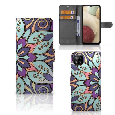 Samsung Galaxy A12 Hoesje Purple Flower | Portemonnee hoesje