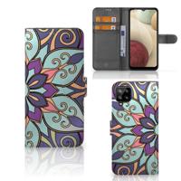 Samsung Galaxy A12 Hoesje Purple Flower | Portemonnee hoesje - thumbnail
