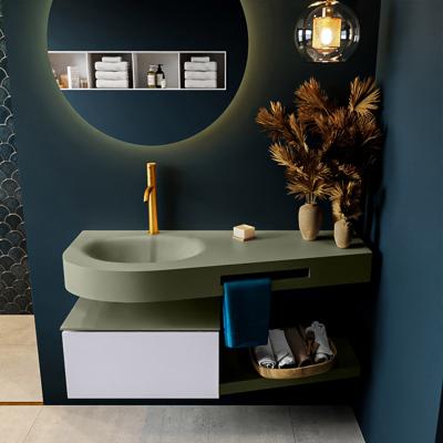 MONDIAZ RIVA 120cm badmeubel onderkast / planchet kleur Cale met 1 lade. Wastafel DULCET links 1 kraangat kleur Army.