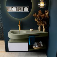 MONDIAZ RIVA 120cm badmeubel onderkast / planchet kleur Cale met 1 lade. Wastafel DULCET links 1 kraangat kleur Army. - thumbnail