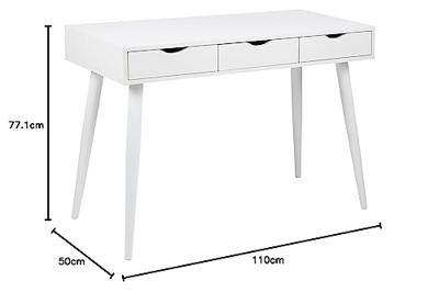 Bureau / sidetable 'Märta' 110 x 50cm met 3 laden , kleur wit / wit