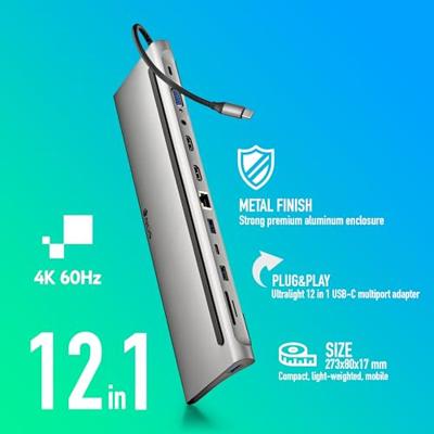 USB-HUB NGS WONDERDOCK12 Grijs Zilverkleurig