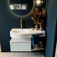 MONDIAZ RIVA 100cm badmeubel onderkast / planchet kleur Greey met 1 lade. Wastafel DULCET links 1 kraangat kleur Talc. - thumbnail