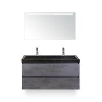 Maxx XL Badmeubelset 120 cm - Beton Antraciet - Wastafel Lucca Enkel 2 kraangaten - met LED Spiegel - thumbnail