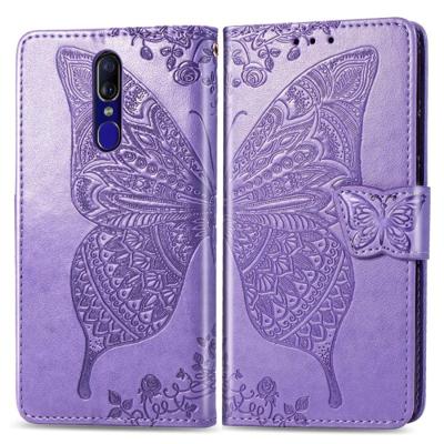 Butterfly Love bloemen reliëf horizontale Flip lederen draagtas voor OPPO F11 met houder & kaartsleuven & portemonnee & Lanyard (licht paars)