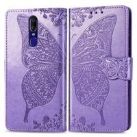 Butterfly Love bloemen reliëf horizontale Flip lederen draagtas voor OPPO F11 met houder & kaartsleuven & portemonnee & Lanyard (licht paars) - thumbnail
