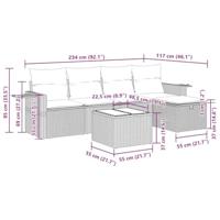 6-delige Loungeset met kussens poly rattan grijs - thumbnail