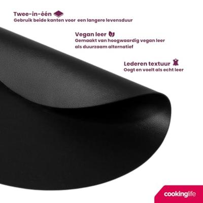 Cookinglife Placemats - Vegan leer - Zwart - ø 38 cm - 6 stuks