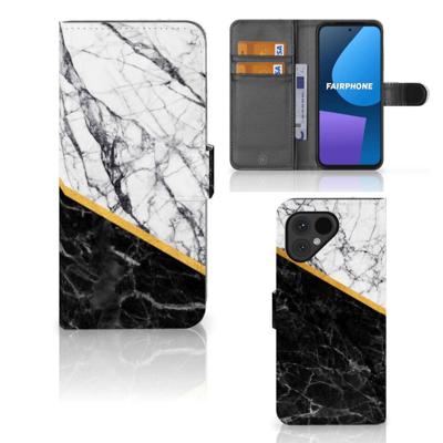 Fairphone 5 | Bookcase | Marmer Wit Zwart - Origineel Cadeau Man Fairphone 5 | Bookcase | Marmer Wit Zwart - Origineel Cadeau Man