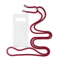 Shop4 - Samsung Galaxy S10 Plus Hoesje - Zachte Back Case met Koord Donker Rood - thumbnail