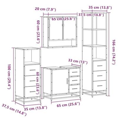 4-delige Badkamermeubelset bewerkt hout bruin eikenkleur