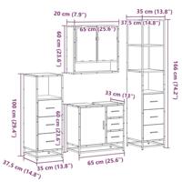 4-delige Badkamermeubelset bewerkt hout bruin eikenkleur - thumbnail