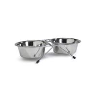 Rvs standaard met 2 eet of drinkbakjes 11 cm - thumbnail