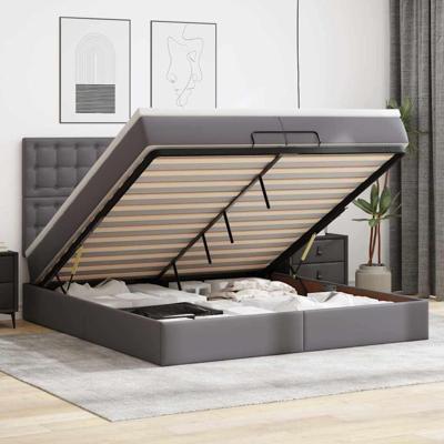 Ottoman bed met matrassen 200x200cm kunstleer grijs