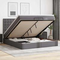 Ottoman bed met matrassen 200x200cm kunstleer grijs - thumbnail