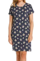 Dames nachthemd Korte mouw - NOS - Donkerblauw - Viscose - thumbnail