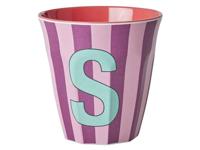 Gestreepte melamine beker LETTER S rijst, medium 250 ml meerkleurig - thumbnail