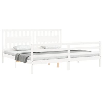 Bedframe met hoofdbord massief hout wit - thumbnail