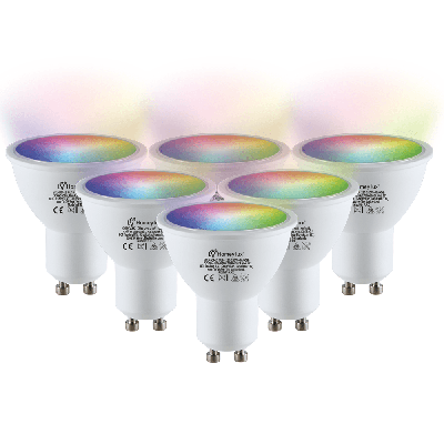 6x Smart GU10 spot - 38° - 5,5 Watt 345 lumen - RGBWW - Wifi & Bluetooth - Bestuurbaar via app - Google Home, Amazon Alexa en Siri - Smart lamp 6x Smart GU10 spot - 38° - 5,5 Watt 345 lumen - RGBWW - Wifi & Bluetooth - Bestuurbaar via app - Google Home, Amazon Alexa en Siri - Smart lamp