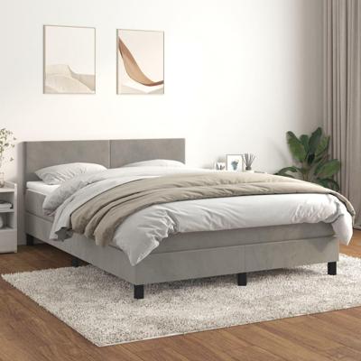 Boxspring met matras fluweel lichtgrijs 140x190 cm